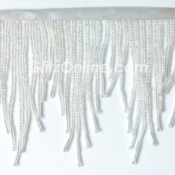 White Opalescent 3" Beaded Chevron Fringe 10 Yard Bolt